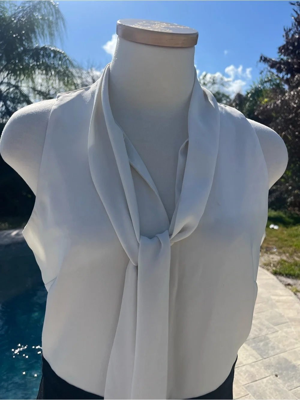 Ann Taylor Black and White Sleeveless Tie-Neck Jumpsuit - Picture 3 of 9